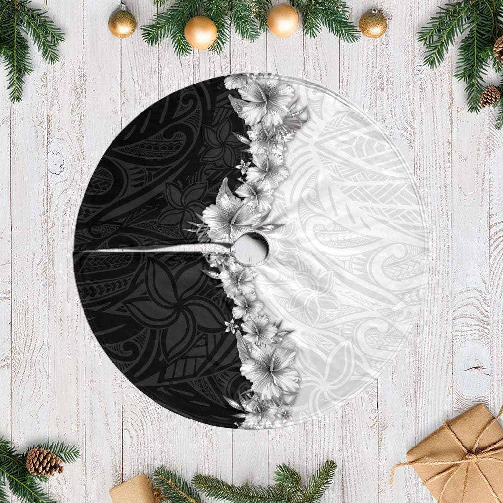 Hawaii Hibiscus Flowers Tree Skirt Grayscale Polynesian Pattern
