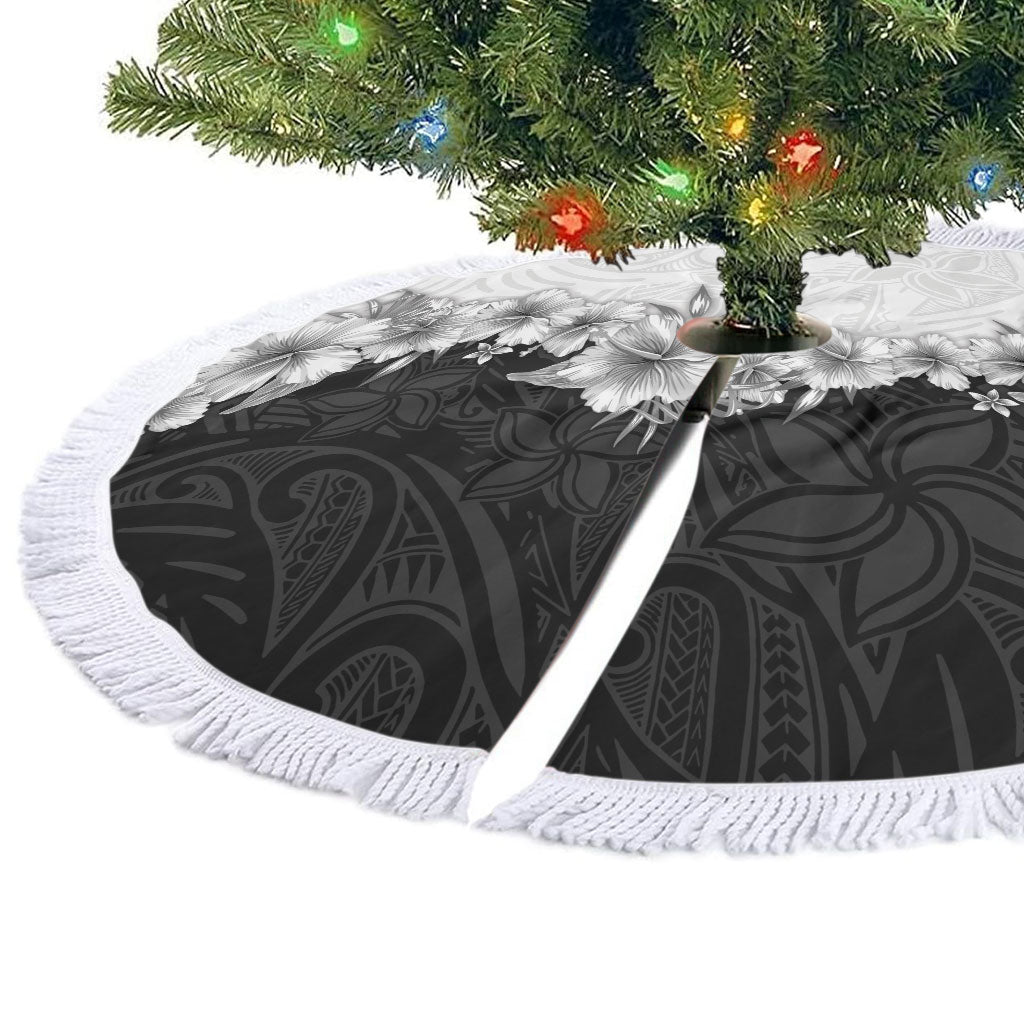 Hawaii Hibiscus Flowers Tree Skirt Grayscale Polynesian Pattern