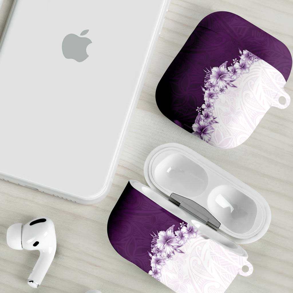Hawaii Hibiscus Flowers AirPods Case Purple Polynesian Pattern