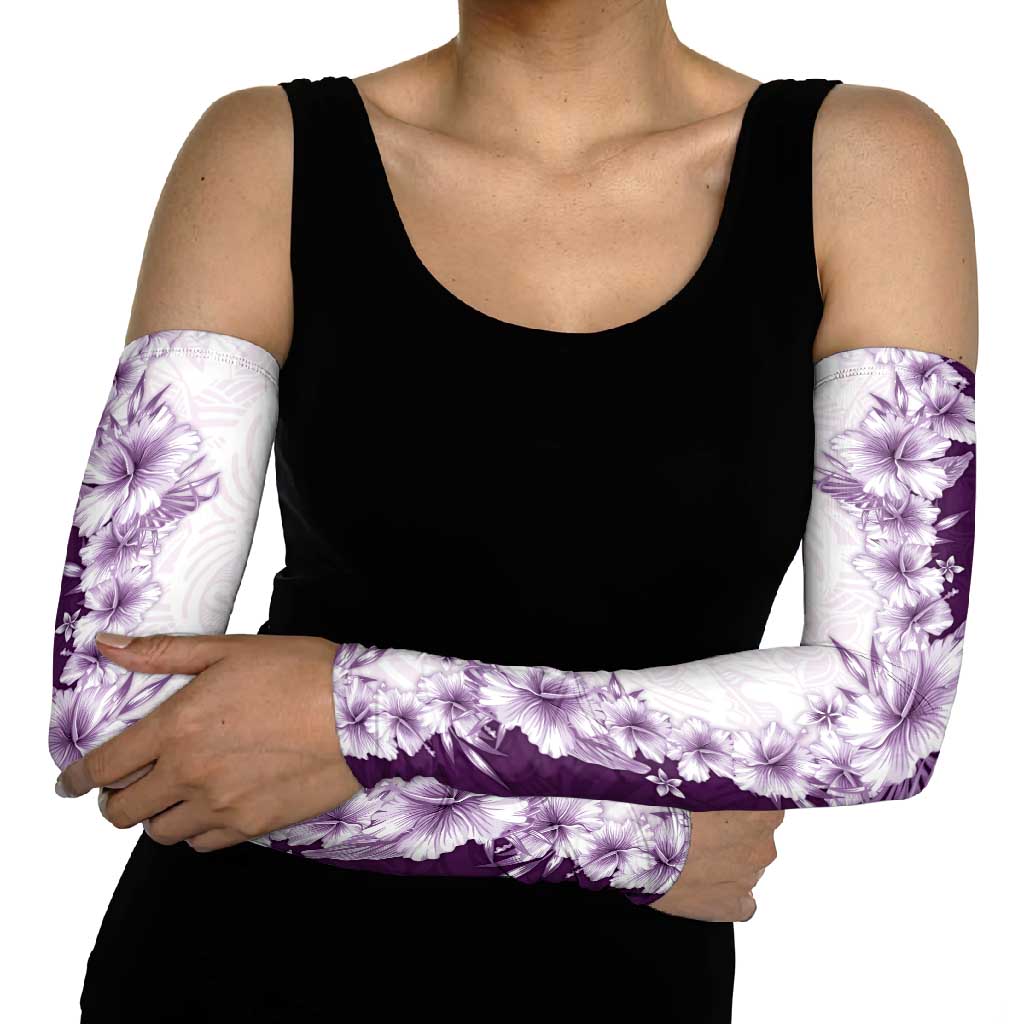 Hawaii Hibiscus Flowers Arm Sleeves Purple Polynesian Pattern
