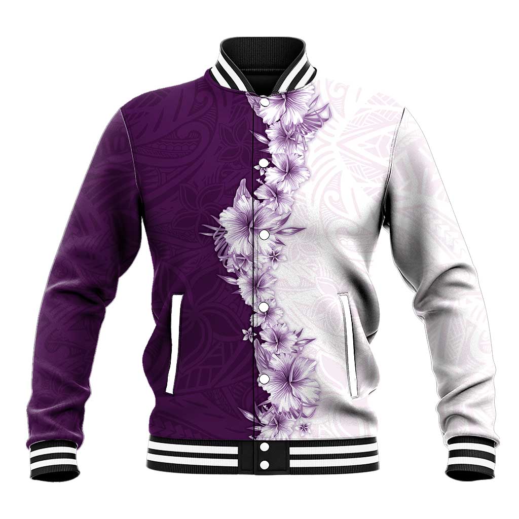 Hawaii Hibiscus Flowers Baseball Jacket Purple Polynesian Pattern