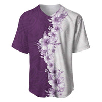 Hawaii Hibiscus Flowers Baseball Jersey Purple Polynesian Pattern