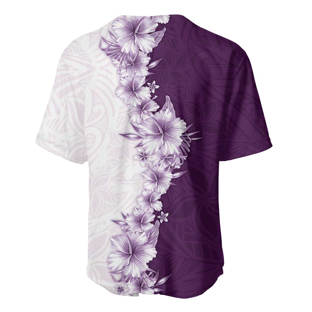 Hawaii Hibiscus Flowers Baseball Jersey Purple Polynesian Pattern