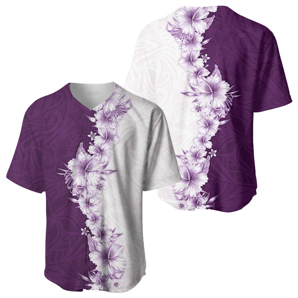 Hawaii Hibiscus Flowers Baseball Jersey Purple Polynesian Pattern