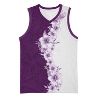 Hawaii Hibiscus Flowers Basketball Jersey Purple Polynesian Pattern