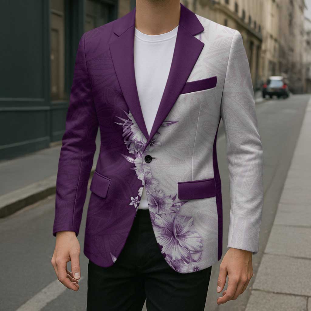 Hawaii Hibiscus Flowers Blazer Purple Polynesian Pattern