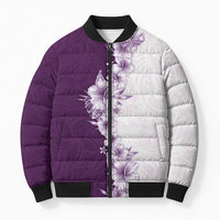Hawaii Hibiscus Flowers Bomber Puffer Jacket Purple Polynesian Pattern
