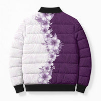 Hawaii Hibiscus Flowers Bomber Puffer Jacket Purple Polynesian Pattern
