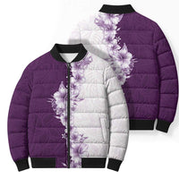Hawaii Hibiscus Flowers Bomber Puffer Jacket Purple Polynesian Pattern