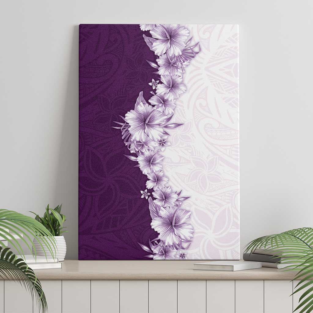 Hawaii Hibiscus Flowers Canvas Wall Art Purple Polynesian Pattern