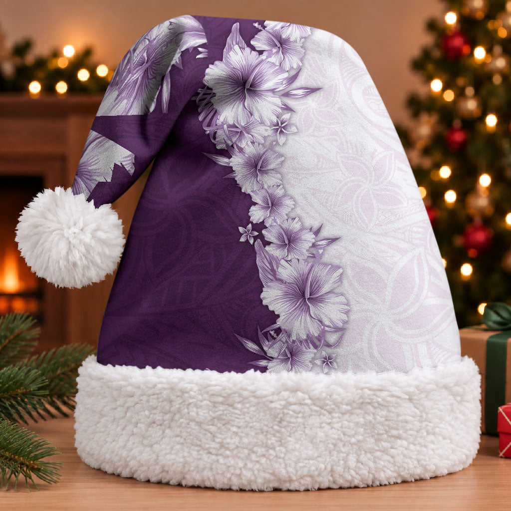 Hawaii Hibiscus Flowers Christmas Santa Hat Purple Polynesian Pattern