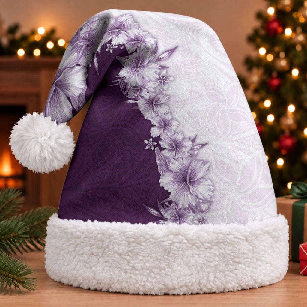 Hawaii Hibiscus Flowers Christmas Santa Hat Purple Polynesian Pattern LT05 With Fur Purple - Polynesian Pride