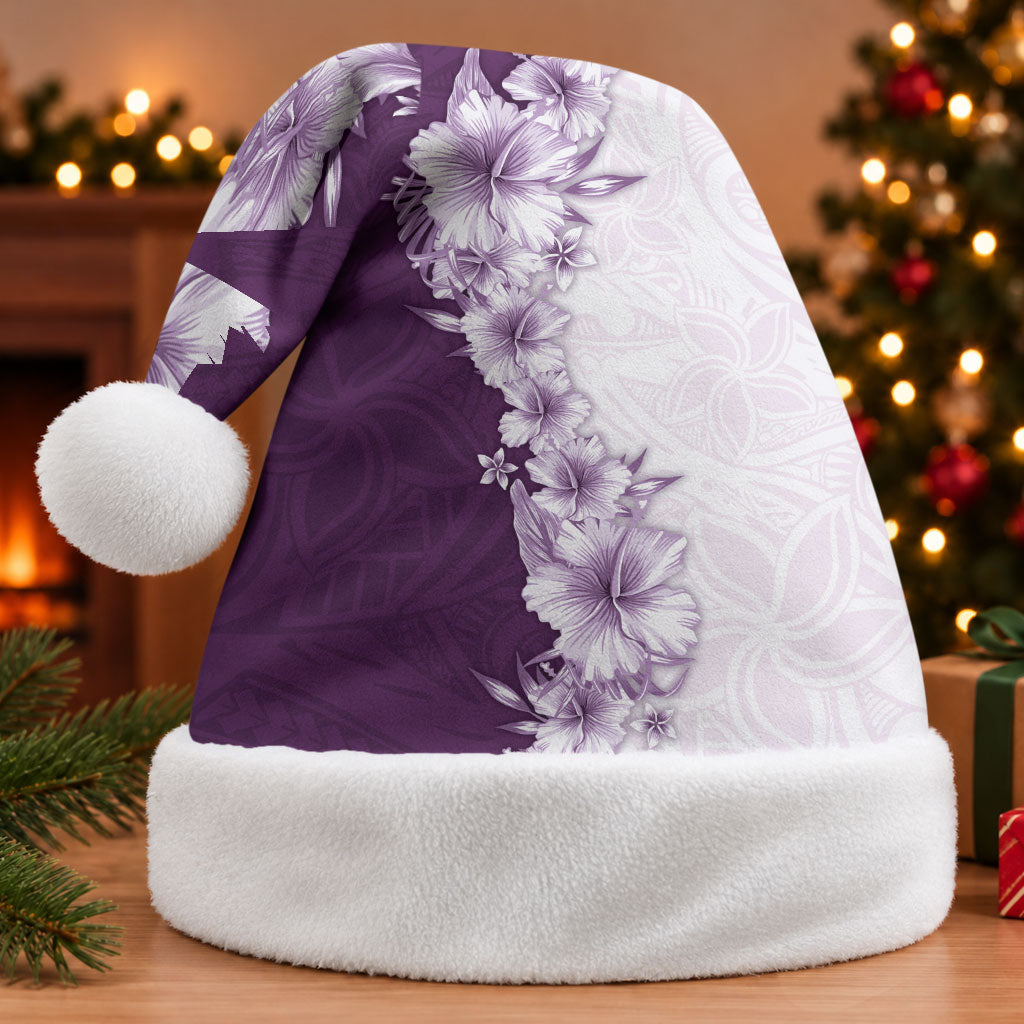 Hawaii Hibiscus Flowers Christmas Santa Hat Purple Polynesian Pattern