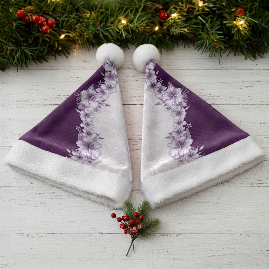 Hawaii Hibiscus Flowers Christmas Santa Hat Purple Polynesian Pattern