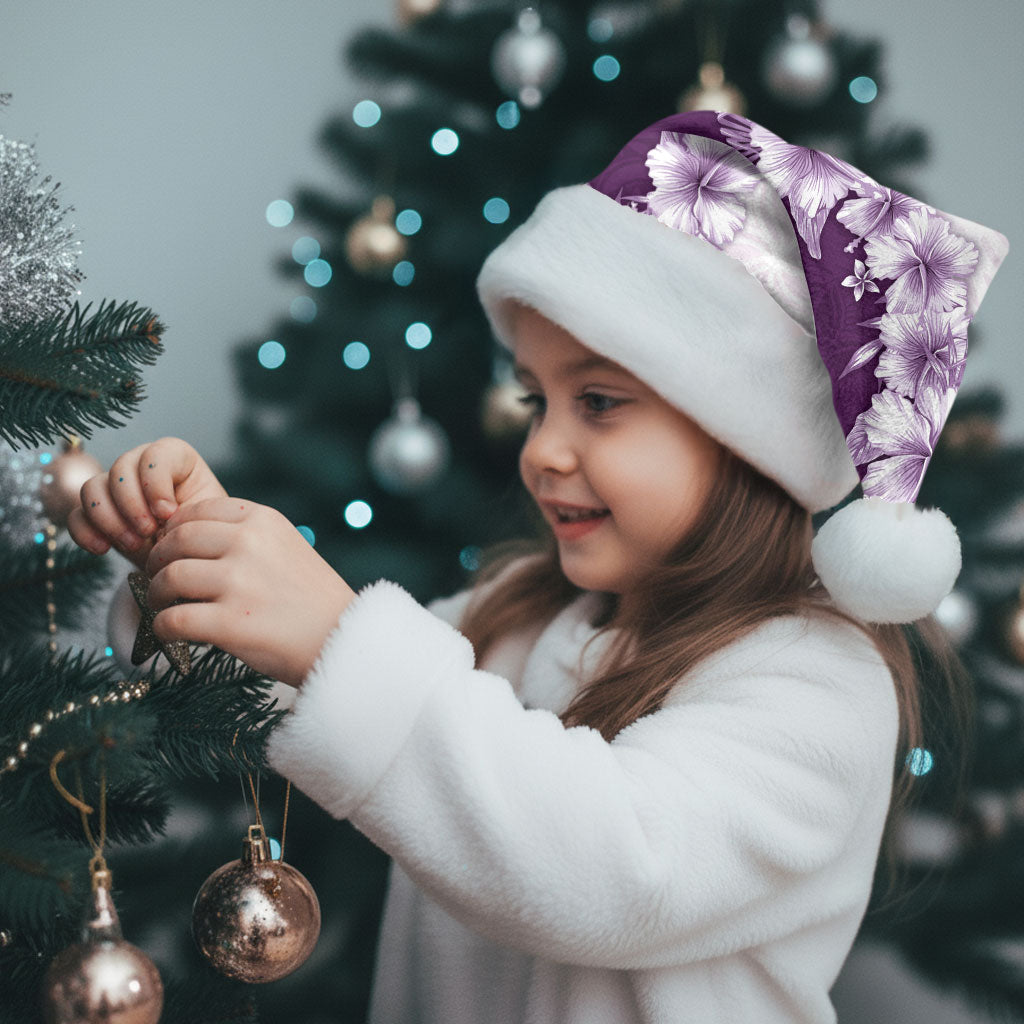 Hawaii Hibiscus Flowers Christmas Santa Hat Purple Polynesian Pattern