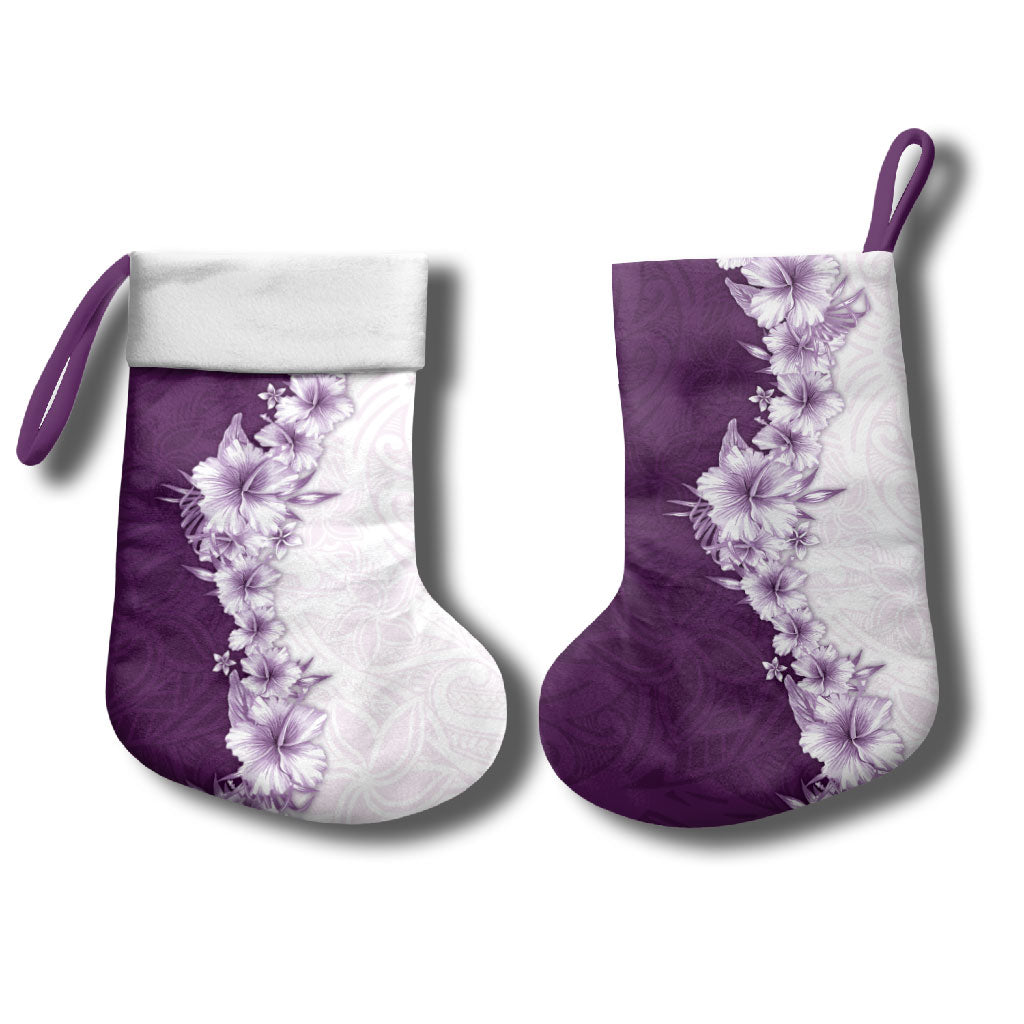 Hawaii Hibiscus Flowers Christmas Stocking Purple Polynesian Pattern
