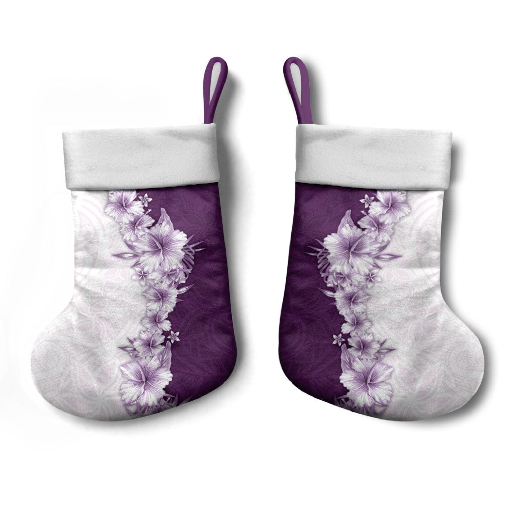 Hawaii Hibiscus Flowers Christmas Stocking Purple Polynesian Pattern