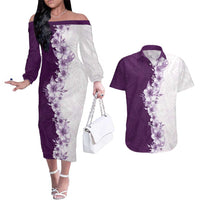 Hawaii Hibiscus Flowers Couples Matching Off The Shoulder Long Sleeve Dress and Hawaiian Shirt Purple Polynesian Pattern LT05 Purple - Polynesian Pride