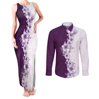 Hawaii Hibiscus Flowers Couples Matching Tank Maxi Dress and Long Sleeve Button Shirt Purple Polynesian Pattern LT05 Purple - Polynesian Pride