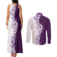 Hawaii Hibiscus Flowers Couples Matching Tank Maxi Dress and Long Sleeve Button Shirt Purple Polynesian Pattern LT05 - Polynesian Pride