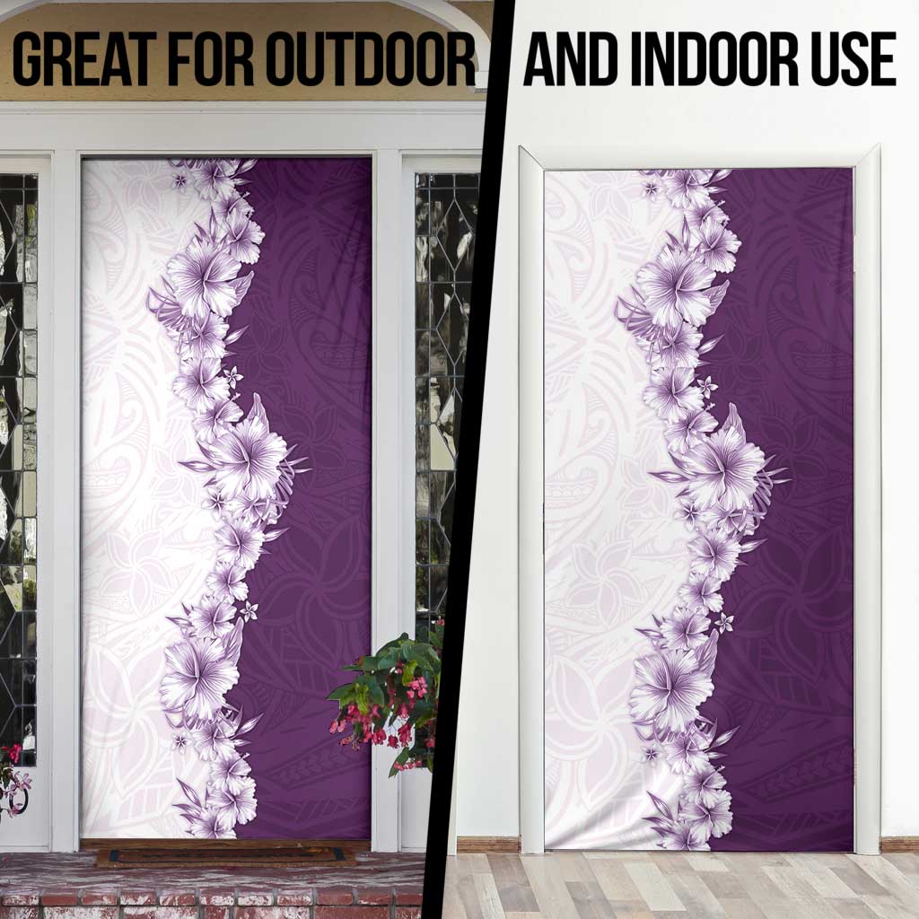 Hawaii Hibiscus Flowers Door Cover Purple Polynesian Pattern