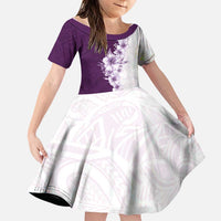 Hawaii Hibiscus Flowers Family Matching Mermaid Dress and Hawaiian Shirt Purple Polynesian Pattern LT05 Daughter's Dress Purple - Polynesian Pride