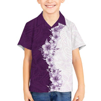 Hawaii Hibiscus Flowers Family Matching Off The Shoulder Long Sleeve Dress and Hawaiian Shirt Purple Polynesian Pattern LT05 Son's Shirt Purple - Polynesian Pride