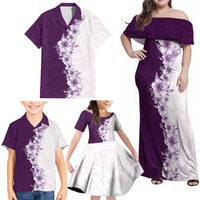 Hawaii Hibiscus Flowers Family Matching Off Shoulder Maxi Dress and Hawaiian Shirt Purple Polynesian Pattern LT05 - Polynesian Pride