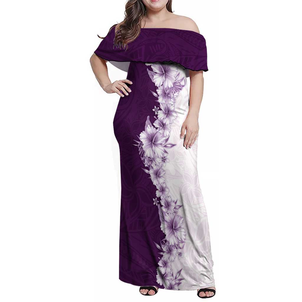 Hawaii Hibiscus Flowers Family Matching Off Shoulder Maxi Dress and Hawaiian Shirt Purple Polynesian Pattern LT05 Mom's Dress Purple - Polynesian Pride