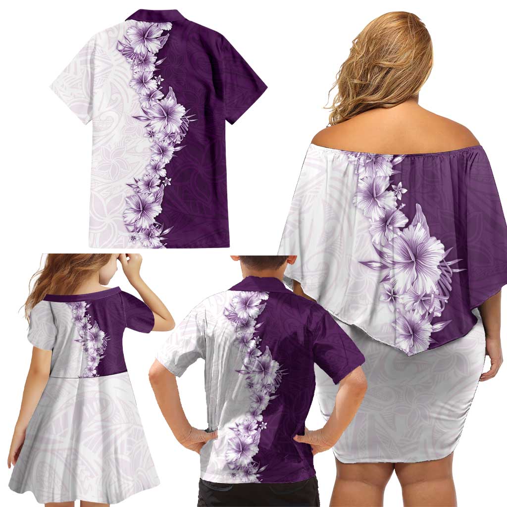 Hawaii Hibiscus Flowers Family Matching Off Shoulder Short Dress and Hawaiian Shirt Purple Polynesian Pattern LT05 - Polynesian Pride