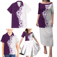 Hawaii Hibiscus Flowers Family Matching Puletasi and Hawaiian Shirt Purple Polynesian Pattern LT05 - Polynesian Pride