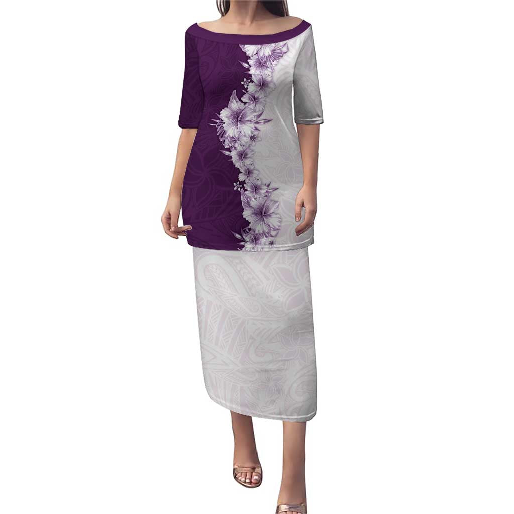 Hawaii Hibiscus Flowers Family Matching Puletasi and Hawaiian Shirt Purple Polynesian Pattern LT05 Mom's Dress Purple - Polynesian Pride