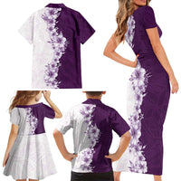 Hawaii Hibiscus Flowers Family Matching Short Sleeve Bodycon Dress and Hawaiian Shirt Purple Polynesian Pattern LT05 - Polynesian Pride