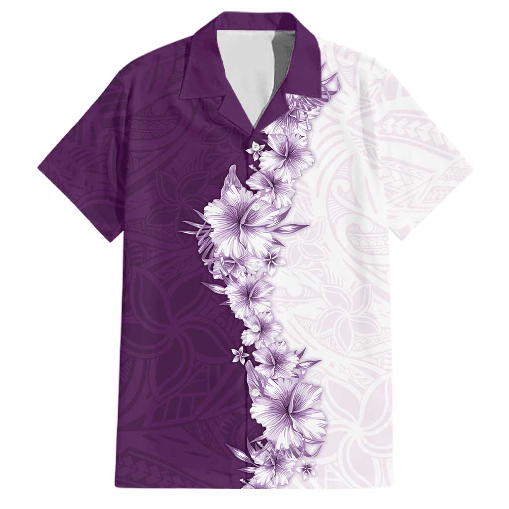Hawaii Hibiscus Flowers Family Matching Short Sleeve Bodycon Dress and Hawaiian Shirt Purple Polynesian Pattern LT05 Dad's Shirt - Short Sleeve Purple - Polynesian Pride