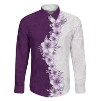 Hawaii Hibiscus Flowers Family Matching Summer Maxi Dress and Hawaiian Shirt Purple Polynesian Pattern LT05 Dad's Shirt - Long Sleeve Purple - Polynesian Pride