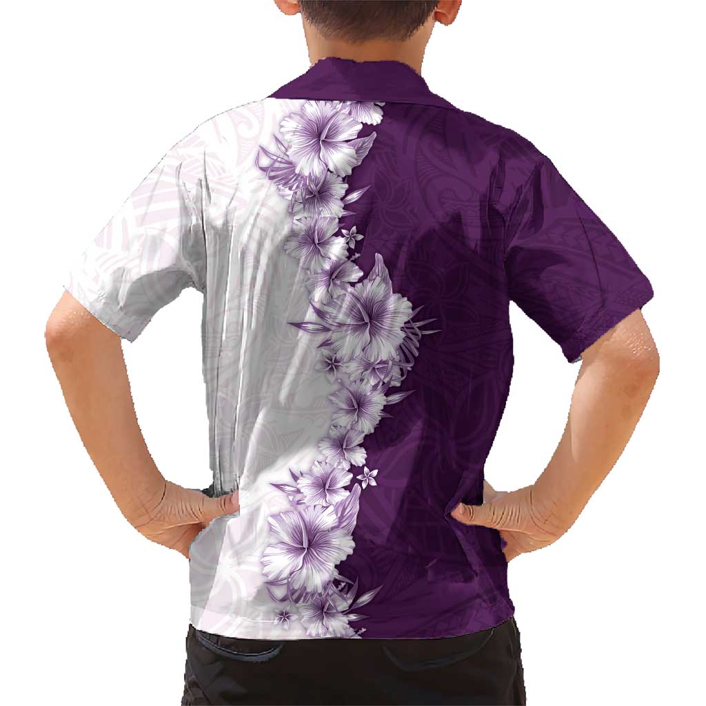 Hawaii Hibiscus Flowers Kid Hawaiian Shirt Purple Polynesian Pattern