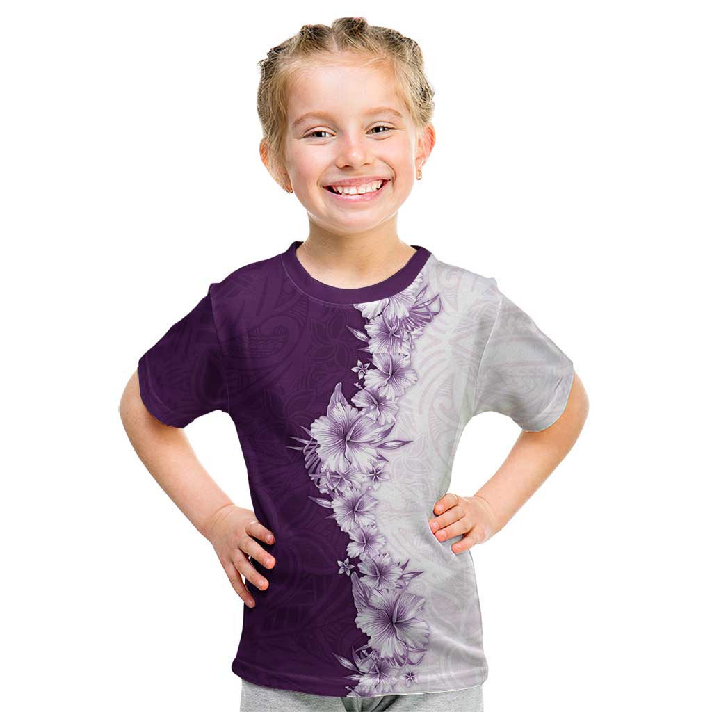 Hawaii Hibiscus Flowers Kid T Shirt Purple Polynesian Pattern
