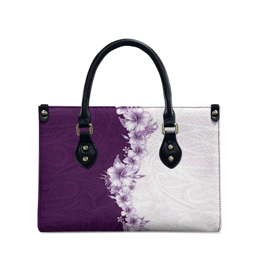 Hawaii Hibiscus Flowers Leather Bag Purple Polynesian Pattern