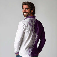 Hawaii Hibiscus Flowers Long Sleeve Polo Shirt Purple Polynesian Pattern