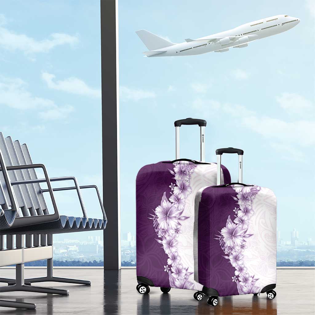 Hawaii Hibiscus Flowers Luggage Cover Purple Polynesian Pattern