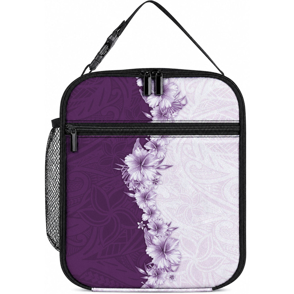 Hawaii Hibiscus Flowers Lunch Bag Purple Polynesian Pattern