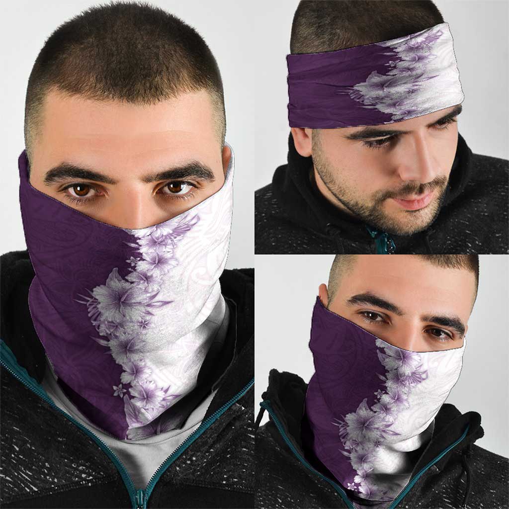 Hawaii Hibiscus Flowers Neck Gaiter Purple Polynesian Pattern