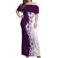 Hawaii Hibiscus Flowers Off Shoulder Maxi Dress Purple Polynesian Pattern