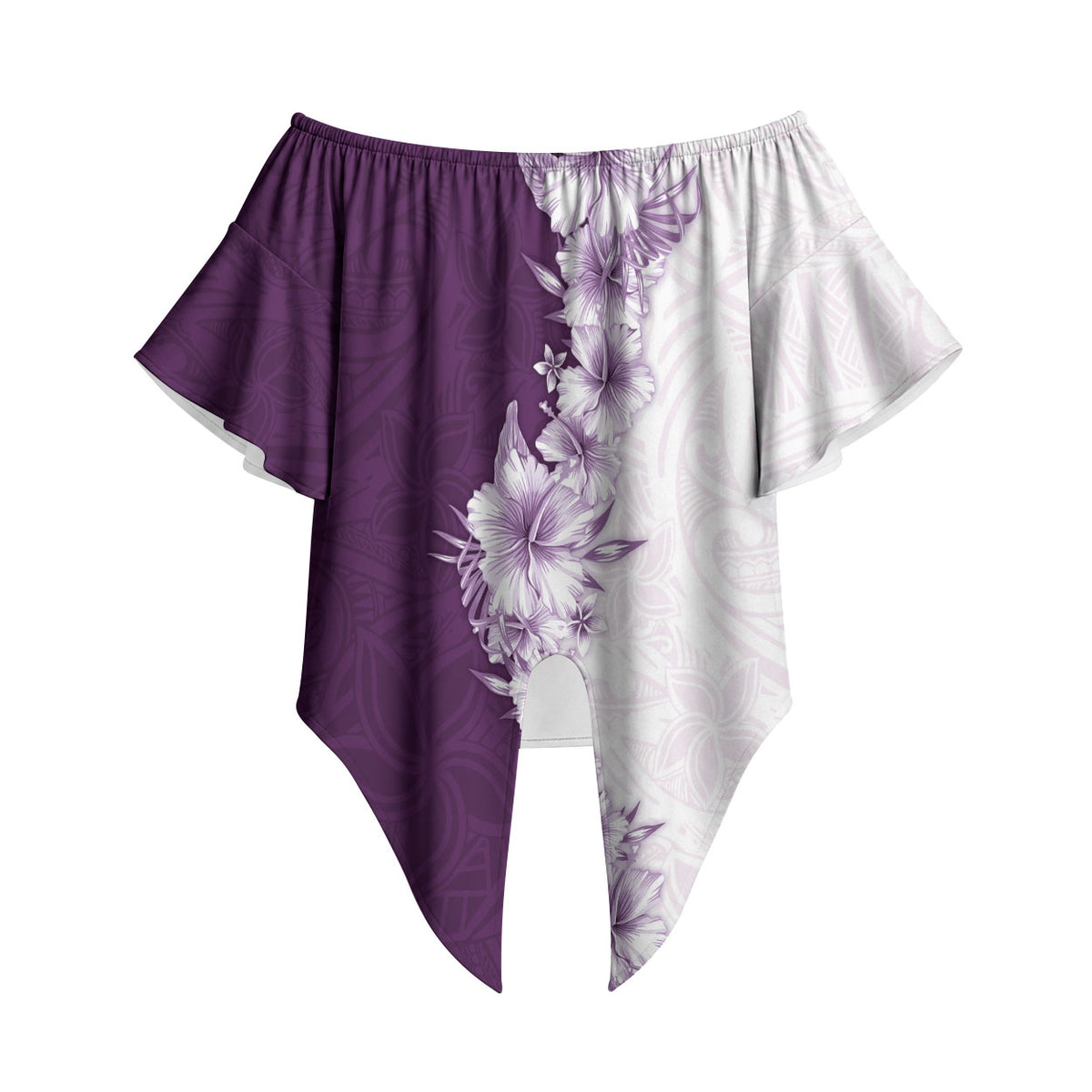 Hawaii Hibiscus Flowers Off Shoulder Wrap Waist Top Purple Polynesian Pattern LT05 Purple - Polynesian Pride