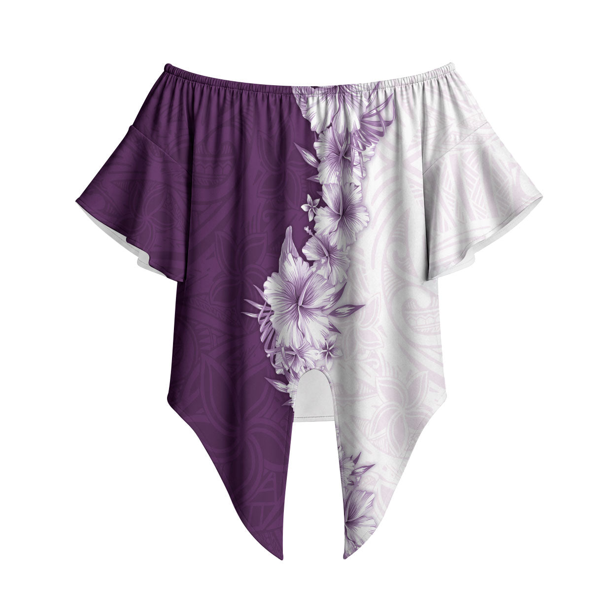 Hawaii Hibiscus Flowers Off Shoulder Wrap Waist Top Purple Polynesian Pattern LT05 Purple - Polynesian Pride