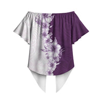 Hawaii Hibiscus Flowers Off Shoulder Wrap Waist Top Purple Polynesian Pattern LT05 - Polynesian Pride