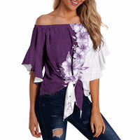 Hawaii Hibiscus Flowers Off Shoulder Wrap Waist Top Purple Polynesian Pattern LT05 - Polynesian Pride