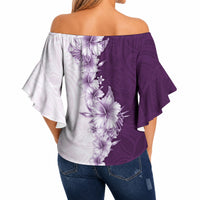 Hawaii Hibiscus Flowers Off Shoulder Wrap Waist Top Purple Polynesian Pattern LT05 - Polynesian Pride