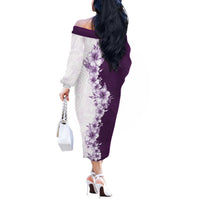 Hawaii Hibiscus Flowers Off The Shoulder Long Sleeve Dress Purple Polynesian Pattern