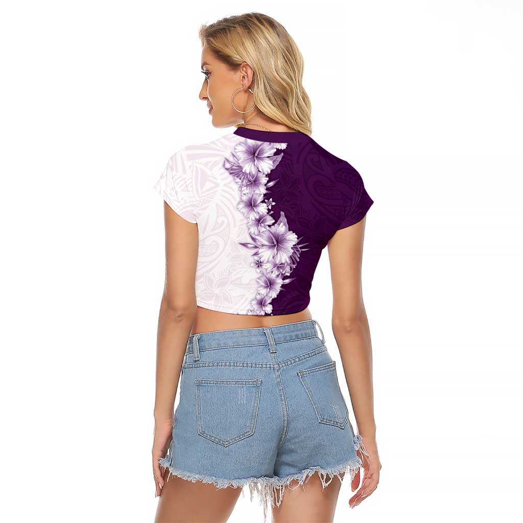 Hawaii Hibiscus Flowers Raglan Cropped T Shirt Purple Polynesian Pattern LT05 - Polynesian Pride
